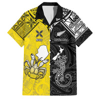 Custom New Zealand Maori And Niue Hiapo Family Matching Short Sleeve Bodycon Dress and Hawaiian Shirt Lizard And Coconut Crab Together