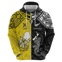 Custom New Zealand Maori And Niue Hiapo Hoodie Lizard And Coconut Crab Together