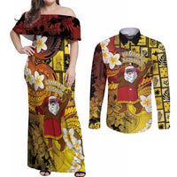 Papua New Guinea Retro Christmas Couples Matching Off Shoulder Maxi Dress and Long Sleeve Button Shirt Hamamas Krismas - Polynesian Pride