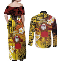 Papua New Guinea Retro Christmas Couples Matching Off Shoulder Maxi Dress and Long Sleeve Button Shirt Hamamas Krismas - Polynesian Pride