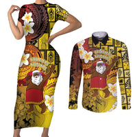 Papua New Guinea Retro Christmas Couples Matching Short Sleeve Bodycon Dress and Long Sleeve Button Shirt Hamamas Krismas - Polynesian Pride