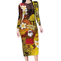 Papua New Guinea Retro Christmas Family Matching Long Sleeve Bodycon Dress and Hawaiian Shirt Hamamas Krismas - Polynesian Pride