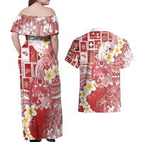 Tonga Christmas Couples Matching Off Shoulder Maxi Dress and Hawaiian Shirt Kilisimasi Fiefia Retro Style Red - Polynesian Pride