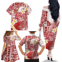 Tonga Christmas Family Matching Off The Shoulder Long Sleeve Dress and Hawaiian Shirt Kilisimasi Fiefia Retro Style Red - Polynesian Pride