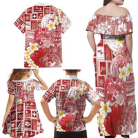 Tonga Christmas Family Matching Off Shoulder Maxi Dress and Hawaiian Shirt Kilisimasi Fiefia Retro Style Red - Polynesian Pride
