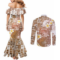 Tonga Christmas Couples Matching Mermaid Dress and Long Sleeve Button Shirt Kilisimasi Fiefia Retro Style Brown - Polynesian Pride