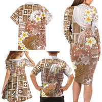 Tonga Christmas Family Matching Long Sleeve Bodycon Dress and Hawaiian Shirt Kilisimasi Fiefia Retro Style Brown - Polynesian Pride