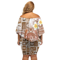 Tonga Christmas Off Shoulder Short Dress Kilisimasi Fiefia Retro Style Brown - Polynesian Pride
