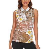 Tonga Christmas Women Sleeveless Polo Shirt Kilisimasi Fiefia Retro Style Brown - Polynesian Pride