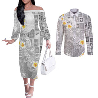 Tonga Christmas Couples Matching Off The Shoulder Long Sleeve Dress and Long Sleeve Button Shirt Kilisimasi Fiefia Retro Style White - Polynesian Pride