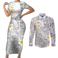 Tonga Christmas Couples Matching Short Sleeve Bodycon Dress and Long Sleeve Button Shirt Kilisimasi Fiefia Retro Style White - Polynesian Pride