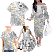 Tonga Christmas Family Matching Off The Shoulder Long Sleeve Dress and Hawaiian Shirt Kilisimasi Fiefia Retro Style White - Polynesian Pride