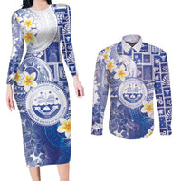 Federated States Of Micronesia Christmas Couples Matching Long Sleeve Bodycon Dress and Long Sleeve Button Shirt Retro Style Bright Version - Polynesian Pride