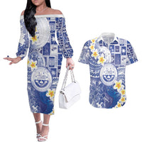 Federated States Of Micronesia Christmas Couples Matching Off The Shoulder Long Sleeve Dress and Hawaiian Shirt Retro Style Bright Version - Polynesian Pride