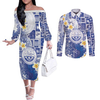 Federated States Of Micronesia Christmas Couples Matching Off The Shoulder Long Sleeve Dress and Long Sleeve Button Shirt Retro Style Bright Version - Polynesian Pride