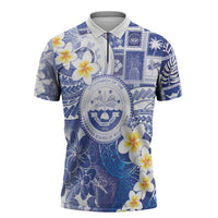 Federated States Of Micronesia Christmas Zipper Polo Shirt Retro Style Bright Version LT05 Blue - Polynesian Pride