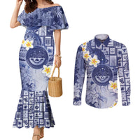 Federated States Of Micronesia Christmas Couples Matching Mermaid Dress and Long Sleeve Button Shirt Retro Style Dark Version - Polynesian Pride