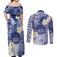 Federated States Of Micronesia Christmas Couples Matching Off Shoulder Maxi Dress and Long Sleeve Button Shirt Retro Style Dark Version - Polynesian Pride