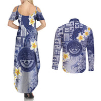Federated States Of Micronesia Christmas Couples Matching Summer Maxi Dress and Long Sleeve Button Shirt Retro Style Dark Version - Polynesian Pride