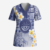 Federated States Of Micronesia Christmas Scrub Top Retro Style Dark Version - Polynesian Pride