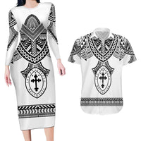 Personalised Melanesian Brotherhood Couples Matching Long Sleeve Bodycon Dress and Hawaiian Shirt With Tribal Pattern - Polynesian Pride