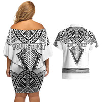 Personalised Melanesian Brotherhood Couples Matching Off Shoulder Short Dress and Hawaiian Shirt With Tribal Pattern - Polynesian Pride