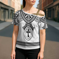 Personalised Melanesian Brotherhood Cross Shoulder Shirt With Tribal Pattern - Polynesian Pride