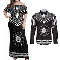 Personalised Melanesian Brotherhood Couples Matching Off Shoulder Maxi Dress and Long Sleeve Button Shirt Ministry Faith And Mission - Polynesian Pride