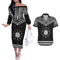 Personalised Melanesian Brotherhood Couples Matching Off The Shoulder Long Sleeve Dress and Hawaiian Shirt Ministry Faith And Mission - Polynesian Pride
