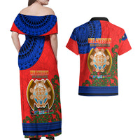 New Caledonia Couples Matching Off Shoulder Maxi Dress and Hawaiian Shirt Melanesian Festival 2023 LT6 - Polynesian Pride