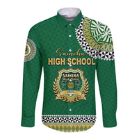 Tonga School Saineha High School Long Sleeve Button Shirt Tribal Pattern LT6 Unisex Green - Polynesian Pride