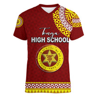 Tonga School Tonga High School Women V Neck T Shirt Tribal Pattern LT6 Female Maroon - Polynesian Pride