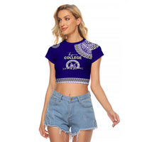Tonga School Tupou College Raglan Cropped T Shirt Tribal Pattern LT6 Female Blue - Polynesian Pride