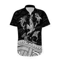 Polynesian Tribal Hawaiian Shirt with Sharks Tattoo White LT6 White - Polynesian Pride