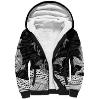 Polynesian Tribal Sherpa Hoodie with Sharks Tattoo White LT6 Unisex White - Polynesian Pride