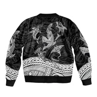 Polynesian Tribal Sleeve Zip Bomber Jacket with Sharks Tattoo White LT6 - Polynesian Pride
