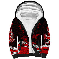 Polynesian Tribal Sherpa Hoodie with Sharks Tattoo Red LT6 Unisex Red - Polynesian Pride