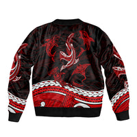 Polynesian Tribal Sleeve Zip Bomber Jacket with Sharks Tattoo Red LT6 - Polynesian Pride