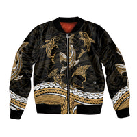 Polynesian Tribal Sleeve Zip Bomber Jacket with Sharks Tattoo Gold LT6 Unisex Gold - Polynesian Pride