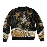 Polynesian Tribal Sleeve Zip Bomber Jacket with Sharks Tattoo Gold LT6 - Polynesian Pride