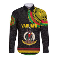 Custom Vanuatu Long Sleeve Button Shirt Polynesia Circle LT6 Unisex Black - Polynesian Pride