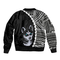 Custom Husky Dog Sleeve Zip Bomber Jacket With Polynesian Tribal Tattoo LT6 - Polynesian Pride