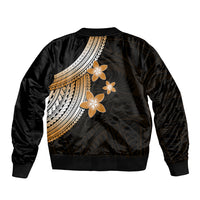 Polynesian Sleeve Zip Bomber Jacket With Plumeria Flower Gold LT6 - Polynesian Pride