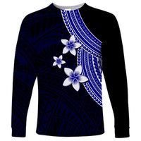 Polynesian Long Sleeve Shirt With Plumeria Flower Blue LT6 Unisex Blue - Polynesian Pride