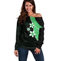 Polynesian Off Shoulder Sweater With Plumeria Flower Green LT6 Women Green - Polynesian Pride