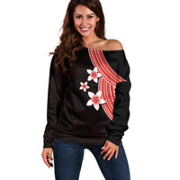 Polynesian Off Shoulder Sweater With Plumeria Flower Red LT6 Women Red - Polynesian Pride