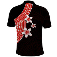 Polynesian Polo Shirt With Plumeria Flower Red LT6 - Polynesian Pride