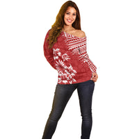 Hawaii Summer Off Shoulder Sweater Mix Polynesian Red LT6 - Polynesian Pride