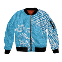 Hawaii Summer Sleeve Zip Bomber Jacket Mix Polynesian Light Blue LT6 Unisex Blue - Polynesian Pride