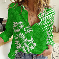 Hawaii Summer Women Casual Shirt Mix Polynesian Green LT6 Female Green - Polynesian Pride